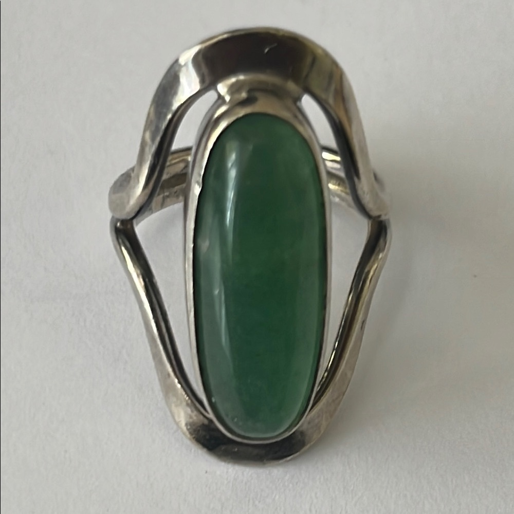 Vintage Mexico 925 Silver Jade Ring Size 9